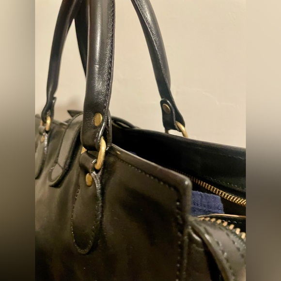 Vintage Brahmin 80s, Black Leather Doctor bag, Velour Interior, Brass Hardware - Picture 8 of 12